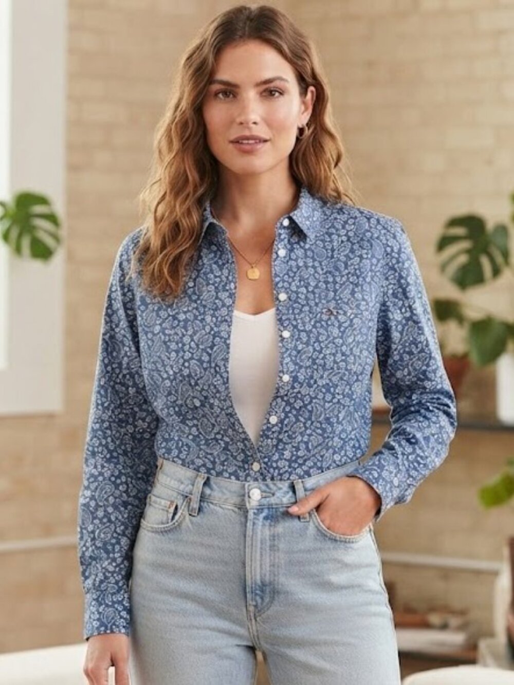Tommy Hilfiger Blue and White Paisley Button-Down Shirt